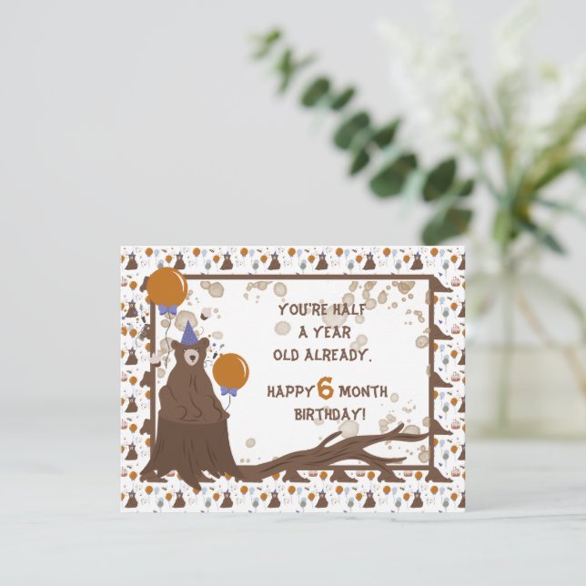 Baby Bear Halvår Birday Card Boy Julkort (Stående Fram)