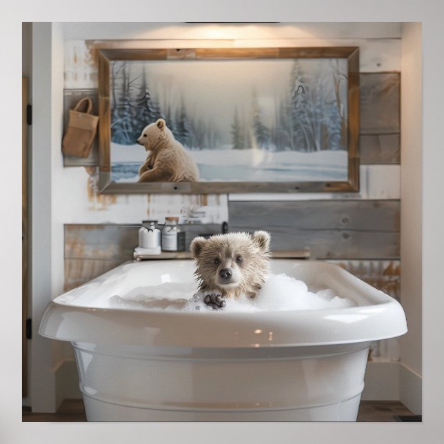 Baby Bear in the Bathtub Bathroom art Poster (Framsidan)