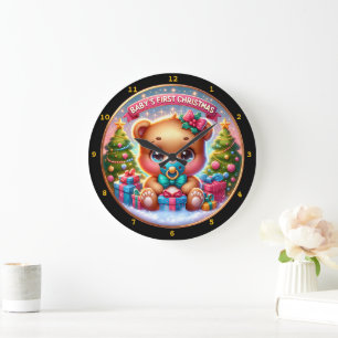 Baby Bear-jul med Gift Decor-Helgdag Tema Stor Klocka
