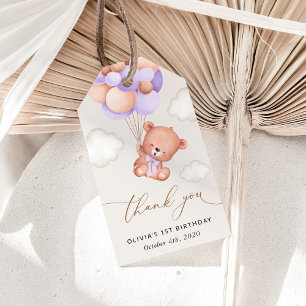 Baby Bear, Lila Balloons, första födelsedagen Presentetikett