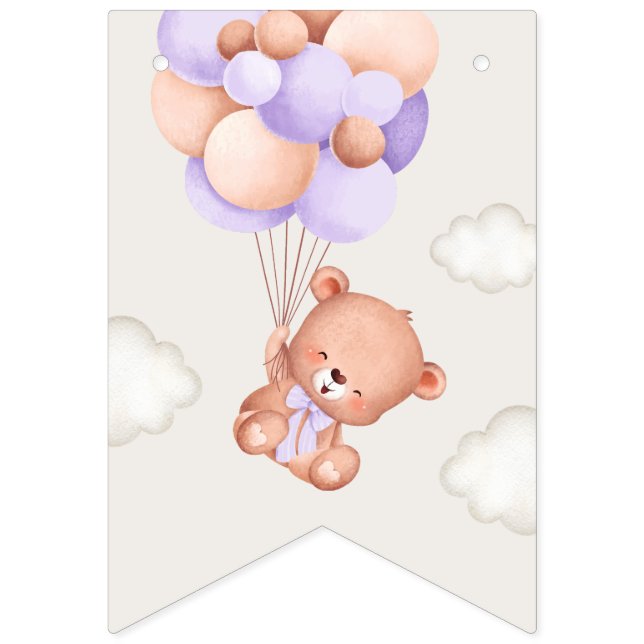 Baby Bear, Lila Balloons, första födelsedagen Vimplar (Första flaggan)