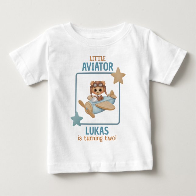 Baby Bear Little Aviator Boy Birthday White T Shirt (Framsida)