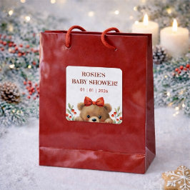 Baby Bear och rönnbär Baby Shower Fyrkantigt Klistermärke