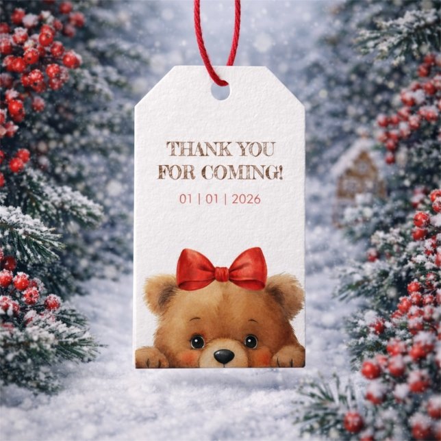 Baby Bear Och Rönnbär Babykalas Presentetikett (Baby Bear And Rowan Berries Baby Shower Gift Tags)