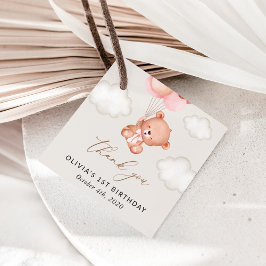 Baby Bear, Rosa Balloons, första födelsedagen Gåvor Etiketter