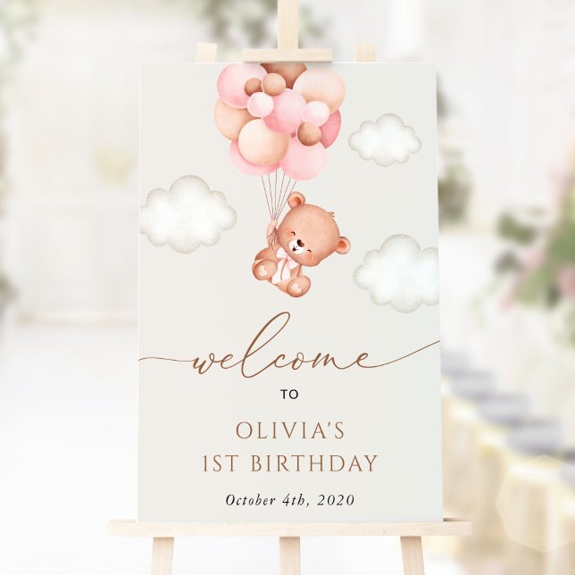 Baby Bear, Rosa Bubbar, första födelsedag Välkomna Poster (Skapare uppladdad)