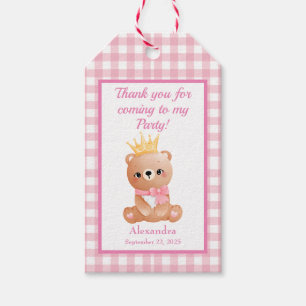 Baby Bear Rosa Gingham Presentetikett