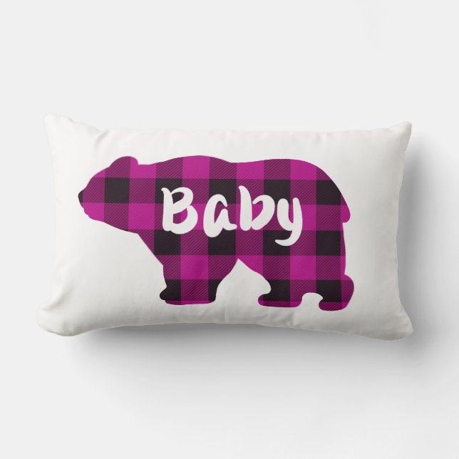 Baby Bear Rosa och svart Land pläderat Lumbarkudde (Framsida)