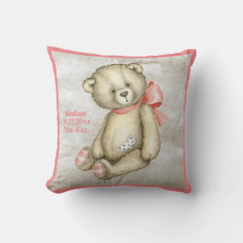 Baby Bear Rosa Ribbon Watercolor Flicka Vintage Kudde