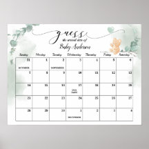 Baby Bear Shower Guess Due Date Calendar