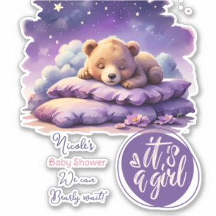 Baby Bear Sleeping Lila Galaxy Girl Baby Shower Klistermärken