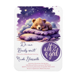 Baby Bear Sleeping Lila Galaxy Girl Baby Shower Magnet