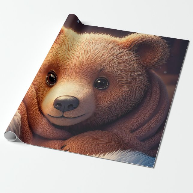 Baby Bear Snuggling Presentpapper (Utrullad)
