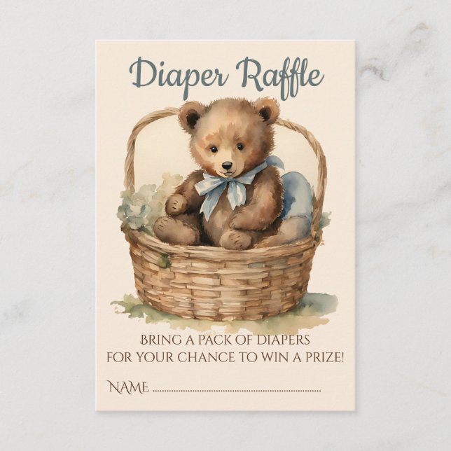 Baby Bear Unge Boy Baby Shower Raffle Tilläggskort (Framsida)