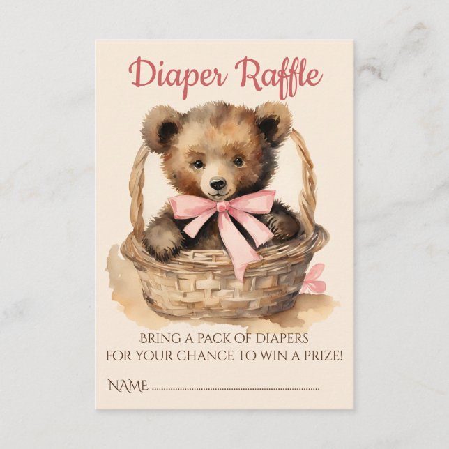 Baby Bear Unge Girl Baby Shower Raffle Tilläggskort (Framsida)