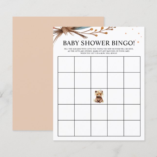 Baby Bear Woodland Baby Shower Bingo Game (Fram/baksida)