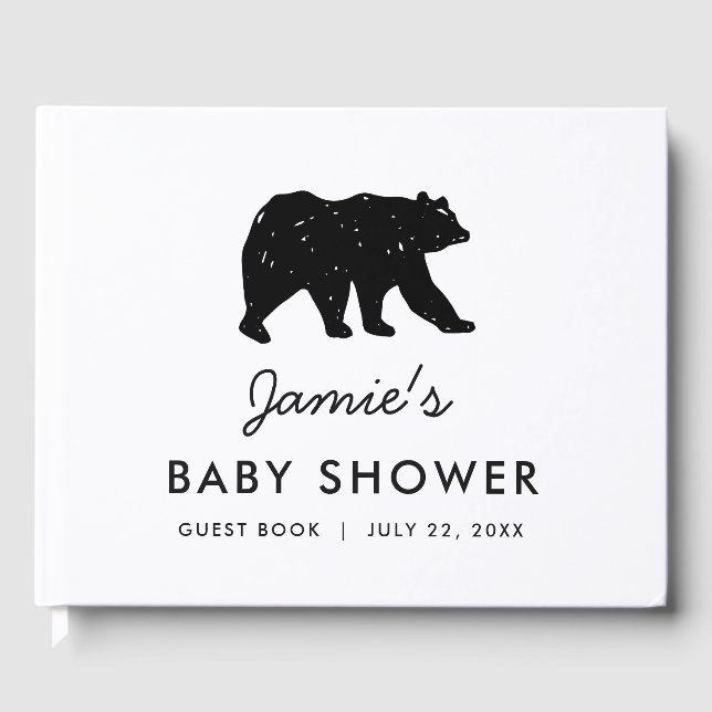 Baby Bear Woodland Modern Baby Shower Guest Bok (Framsida)