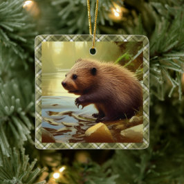 Baby Beaver Wildlife Porträtt Personlig Julgransprydnad Keramik