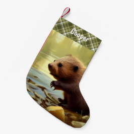 Baby Beaver Wildlife Porträtt Personlig Liten Julstrumpa