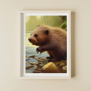 Baby Beaver Wildlife Porträtt Poster