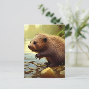 Baby Beaver Wildlife Porträtt Vykort