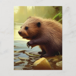 Baby Beaver Wildlife Porträtt Vykort