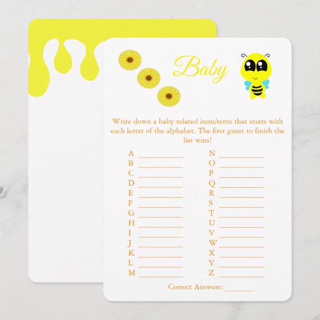 Baby Bee | ABC-utfällare för babykläder Inbjudningar (Fram/baksida)