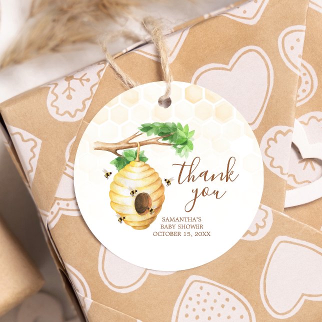 Baby Bee Baby Shower Round Gåvor Etiketter (Little Honey Baby Shower Round Favor Tags)