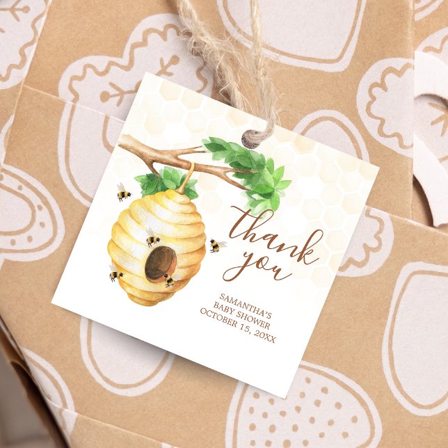 Baby Bee Baby Shower Square Gåvor Etiketter (Little Honey Baby Shower Square Favor Tags)