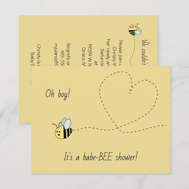 Baby Bee Boy Shower Inbjudningar (Fram/baksida)