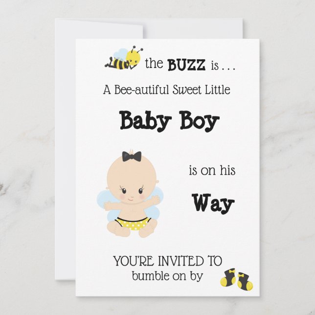 *~* Baby Bee Cute Pojke Shower-inbjudan Inbjudningar (Framsida)