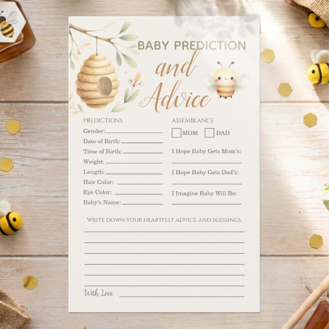 Baby Bee Förutsägelse och Råd Han eller Hon Kort  (Baby Prediction and Advice Baby Shower Game. He or She? What Will Baby Bee? Gender Reveal)