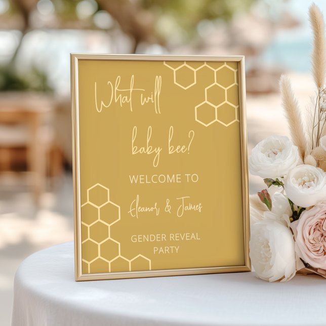 Baby Bee Honey Golden Beige Gender Reveal Welcome Poster (Skapare uppladdad)