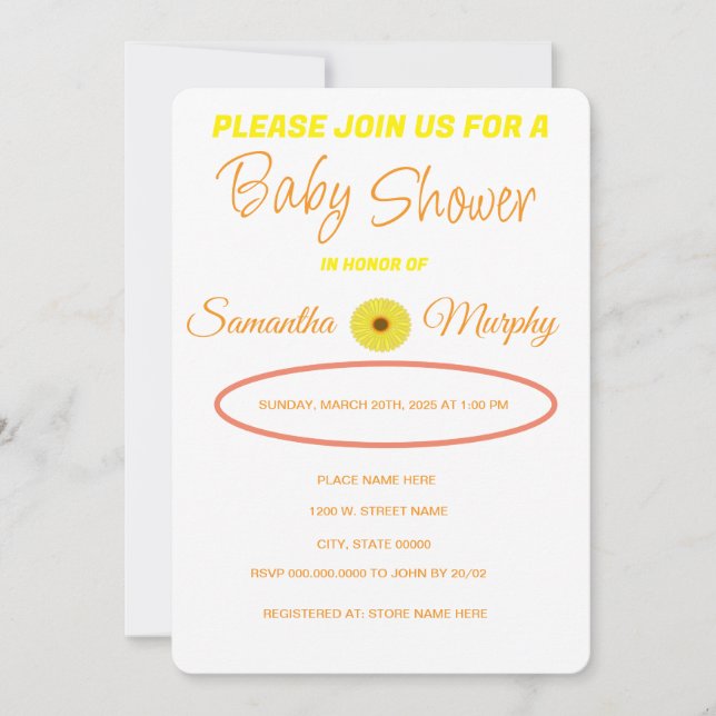 Baby Bee | Invitación de Baby Shower Inbjudningar (Framsida)