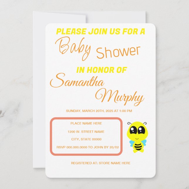 Baby Bee | Invitación de Baby Shower Inbjudningar (Framsida)
