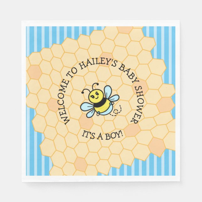 Baby Bee Theter Boy's Baby Shower Napkins Pappersservett (Framsidan)