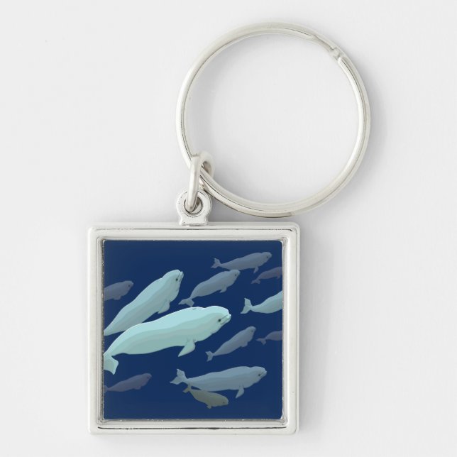 Baby Beluga Whale Keychain Whale Art Gifts Fyrkantig Silverfärgad Nyckelring (Framsidan)