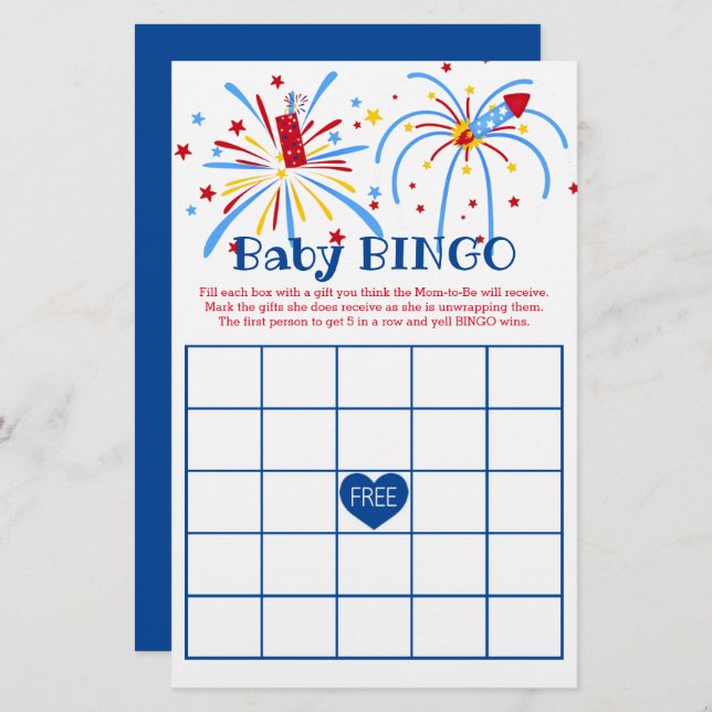 Baby Bingo 4:e juli Patriotic Baby Shower (Fram/baksida)