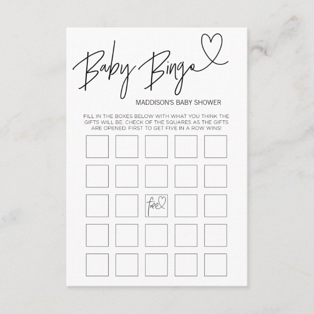 Baby Bingo Baby Shower Game Card Black and White Tilläggskort (Framsida)