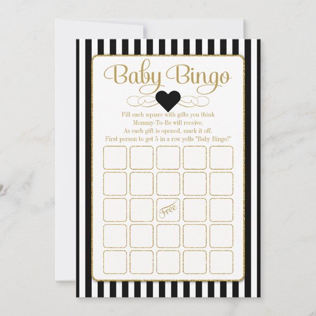 Baby Bingo Black Guld Baby Shower Game Card (Framsida)