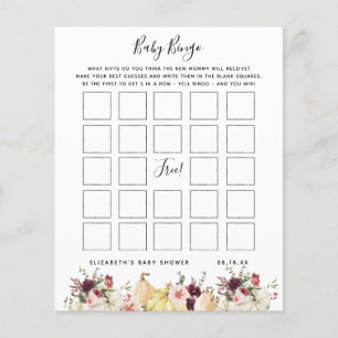 Baby Bingo Blommig Baby Shower-spel
