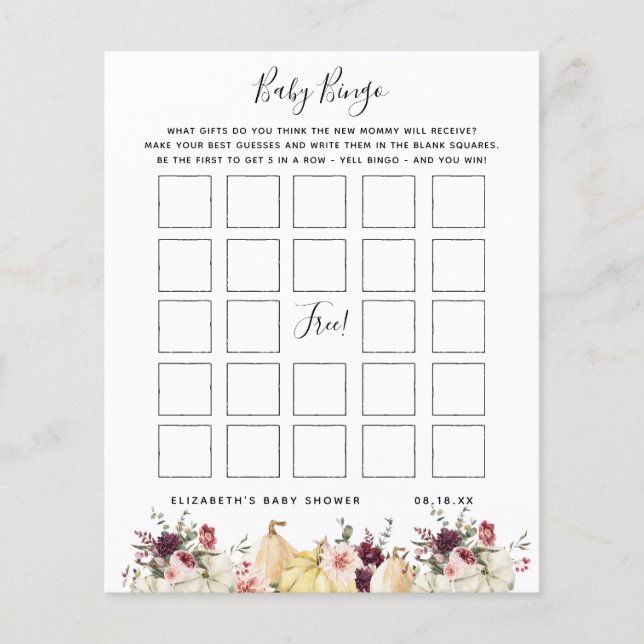 Baby Bingo | Blommig Baby Shower-spel (Framsida)