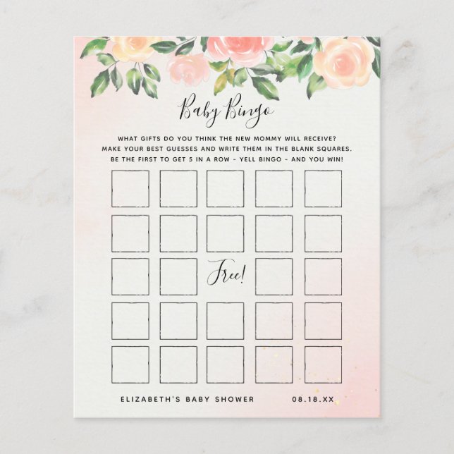 Baby Bingo | Blommig Baby Shower-spel (Framsida)