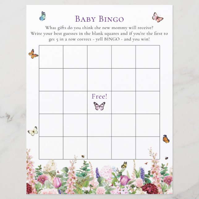 Baby Bingo | Blommigt och spel för Rosa Lila (Framsida)