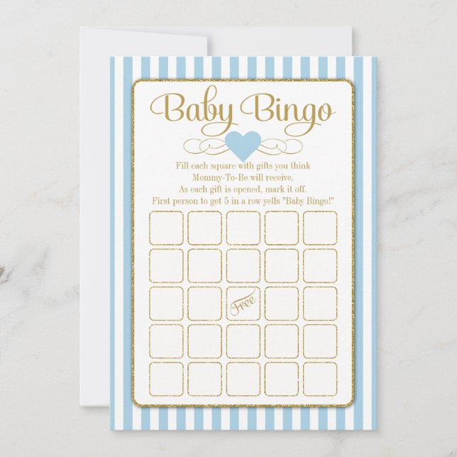 Baby Bingo Blue Guld Boy Shower Game Cards Inbjudningar (Framsida)