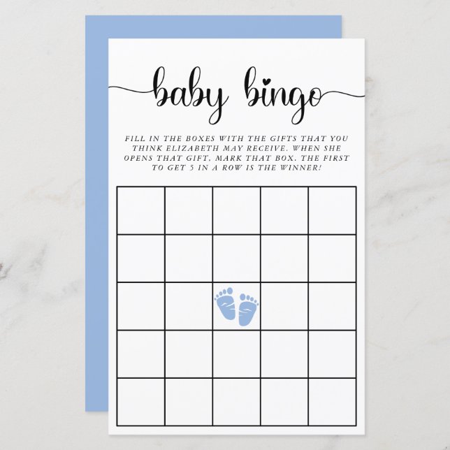 Baby Bingo Blue Pojke Shower Game (Fram/baksida)