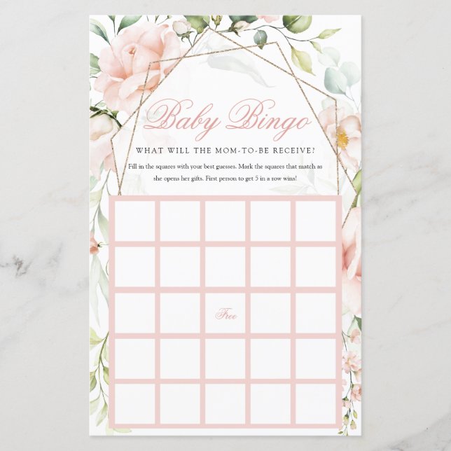 Baby Bingo Blush Blomsterflicka Baby Shower-spel (Framsida)