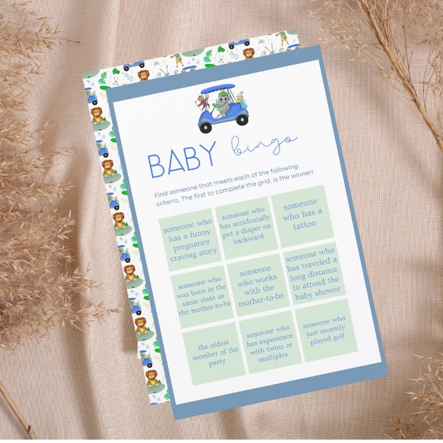 Baby Bingo Boy Elephant & Monkey Golf Shower Game (Have fun with this Golf Themed design Baby Bingo for your Baby shower!)