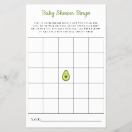 Baby Bingo Card Kawaii Avocado Baby Shower Game Flygblad