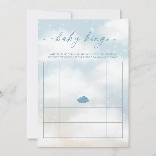 Baby Bingo Cloud 9 Blue Baby Shower Game Inbjudningar (Framsida)
